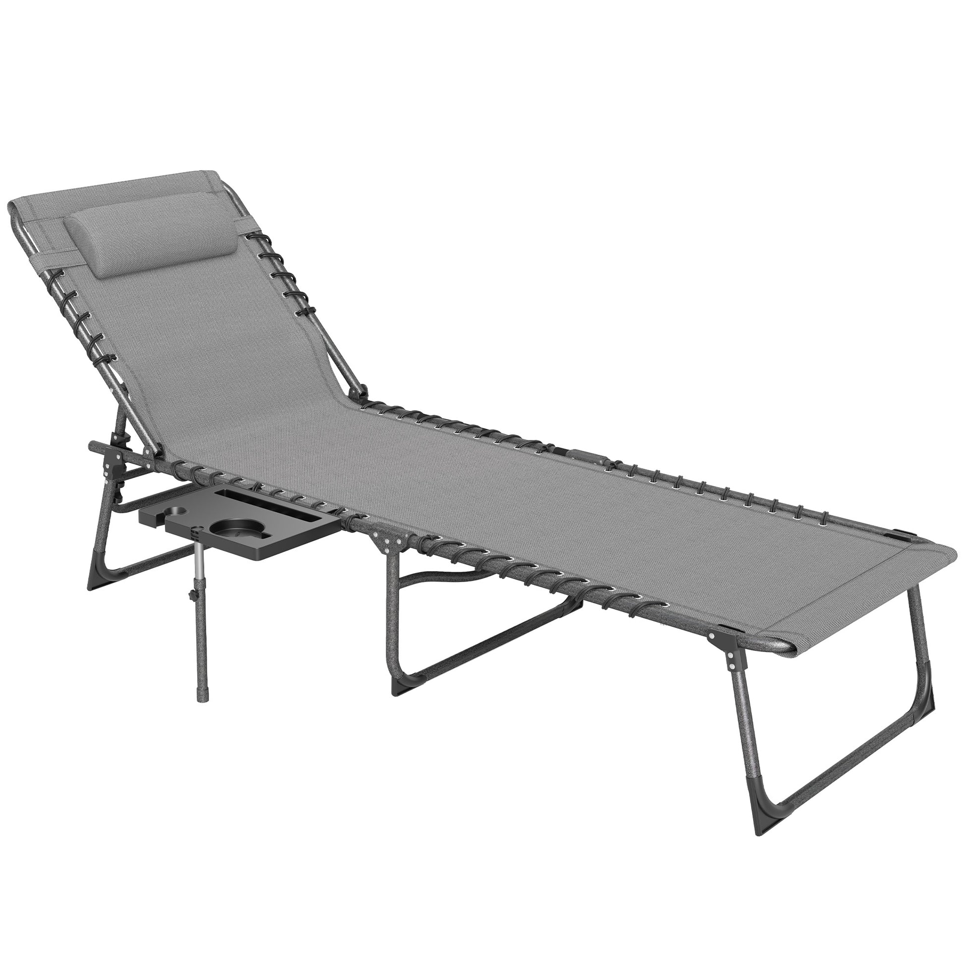 Outsunny Tumbona Plegable Con Respaldo Ajustable Reposacabezas 190x60x31 Cm Gris_0