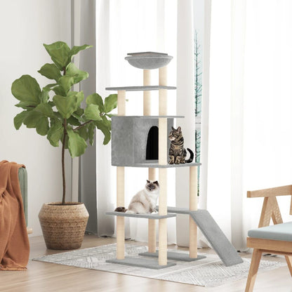 Vidaxl Rascador Para Gatos Con Postes De Sisal Gris Claro 166 Cm_1