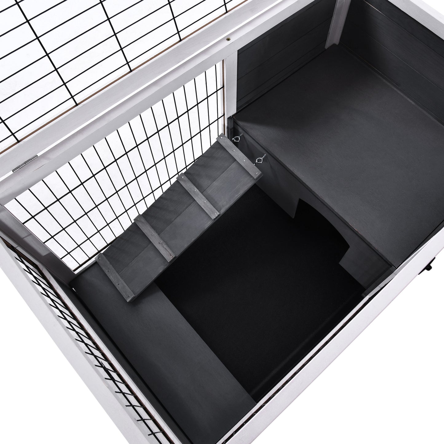 Pawhut Jaula Para Conejos De Madera 90x53x59cm Techo Abrible Rampa Bandeja_3