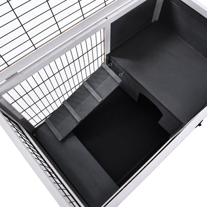 Pawhut Jaula Para Conejos De Madera 90x53x59cm Techo Abrible Rampa Bandeja_3
