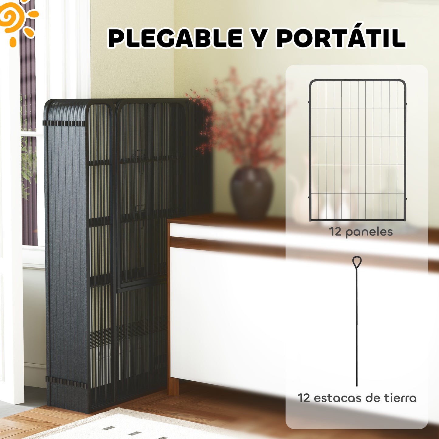 Pawhut Parque Para Perros De 12 Paneles De 100 Cm De Altura Con Puertas Negro_5