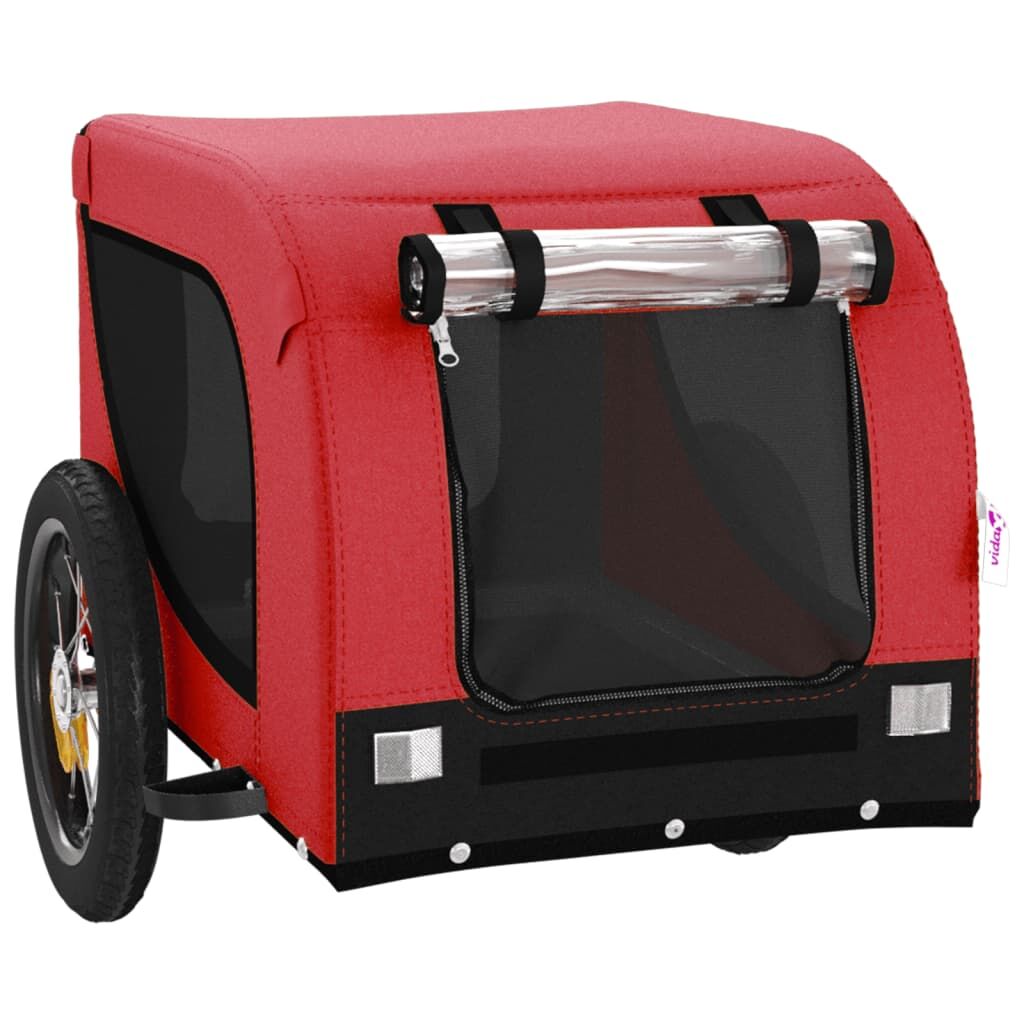 Vidaxl Remolque De Bicicleta Mascotas Hierro Tela Oxford Rojo Negro_3