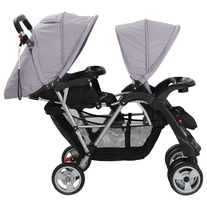 Vidaxl Carrito Para 2 Niños Tandem De Acero Gris Y Negro_3