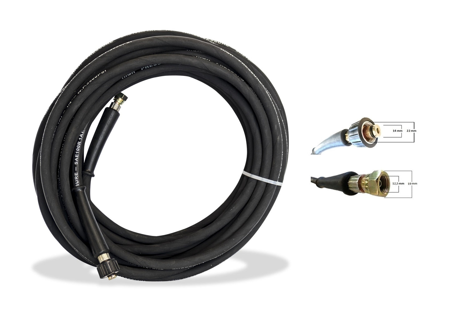 Manguera Para Hidrolimpiadora De 20 Metros. Máxima Presión 3600 Psi, Para Roscas De 22 Mm. A La Máquina Y 12,5 Mm. A La Pistola_0