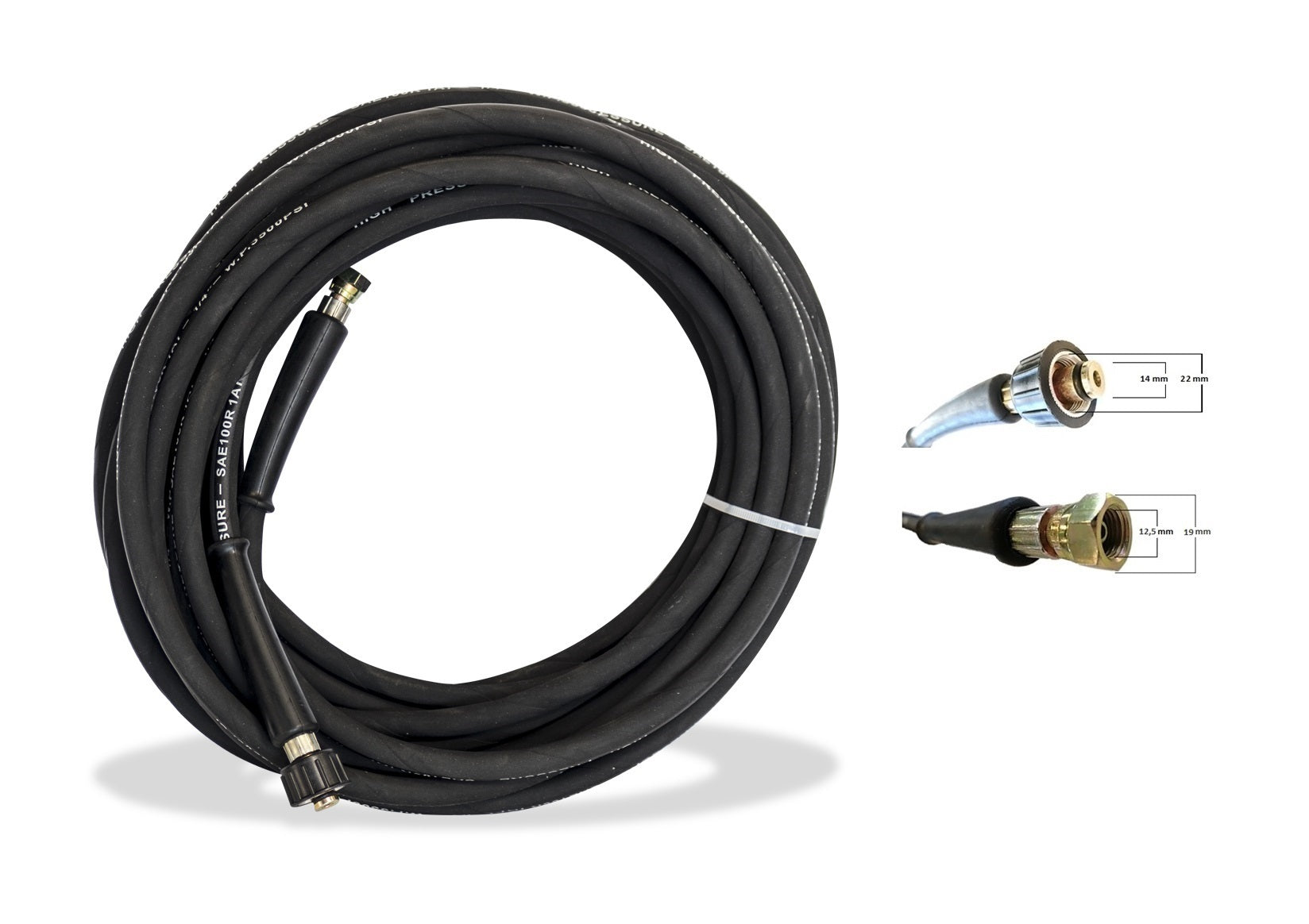 Manguera Para Hidrolimpiadora De 20 Metros. Máxima Presión 3600 Psi, Para Roscas De 22 Mm. A La Máquina Y 12,5 Mm. A La Pistola_0