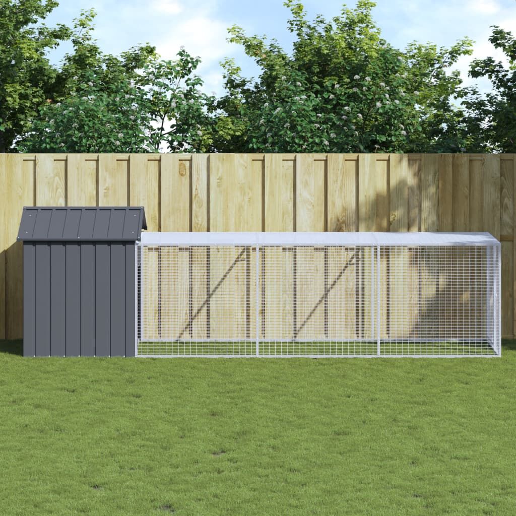 Vidaxl Gallinero Con Corral Acero Galvanizado Gris 117x405x123 Cm_1