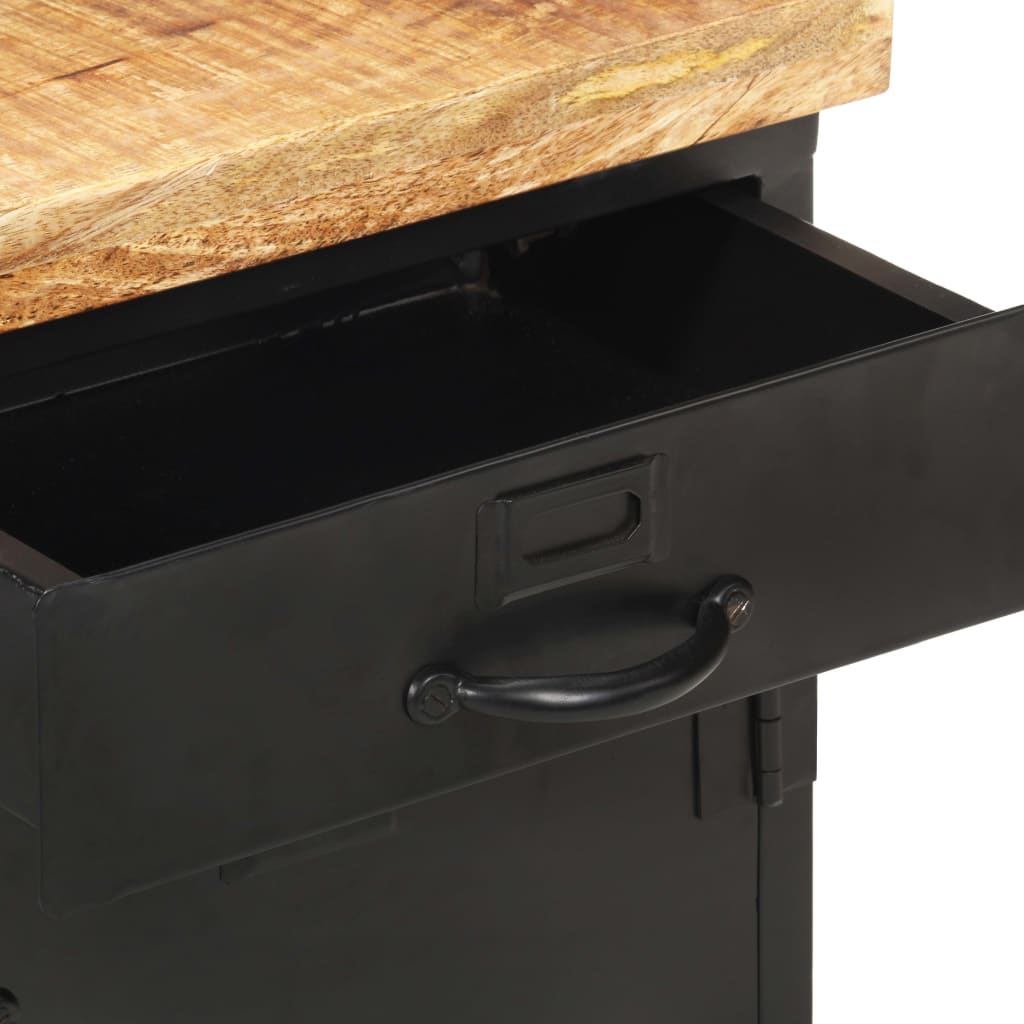 Mesita De Noche De Madera Maciza De Mango Rugosa 40x30x52 Cm_4