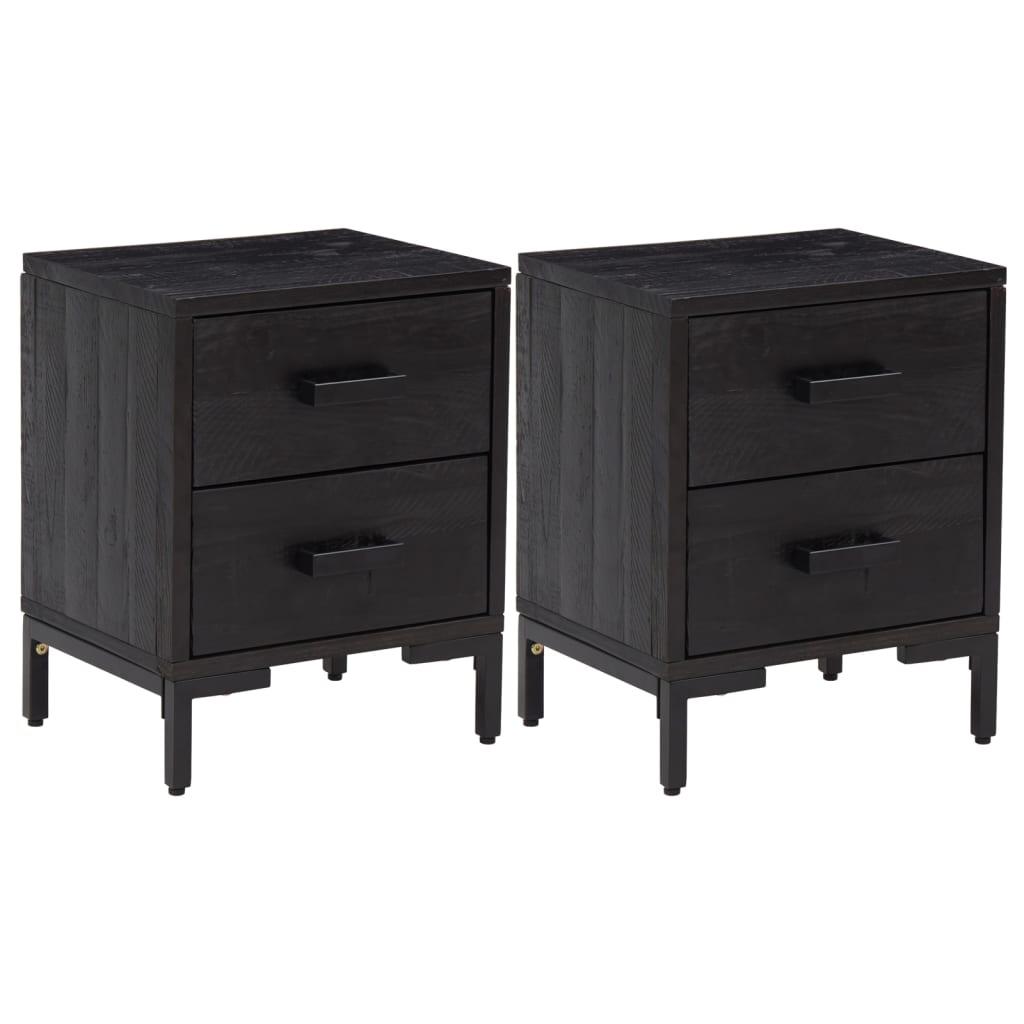 Mesitas De Noche 2 Uds Madera Maciza De Pino Negro 36x30x45 Cm_0
