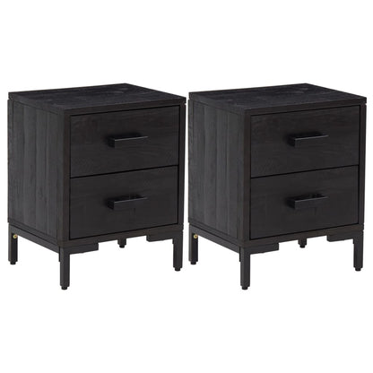 Mesitas De Noche 2 Uds Madera Maciza De Pino Negro 36x30x45 Cm_0