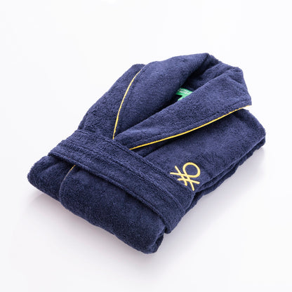 Albornoz M/l 420gsm 100% Algodon C/ Logo Bordado Azul Marino Core Benetton_1