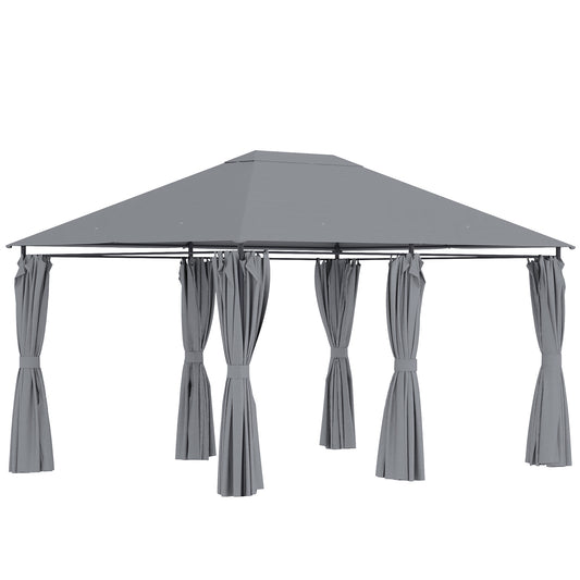 Outsunny Cenador De Jardín 4x3 M Con 6 Paredes Laterales Para Fiestas Gris_0