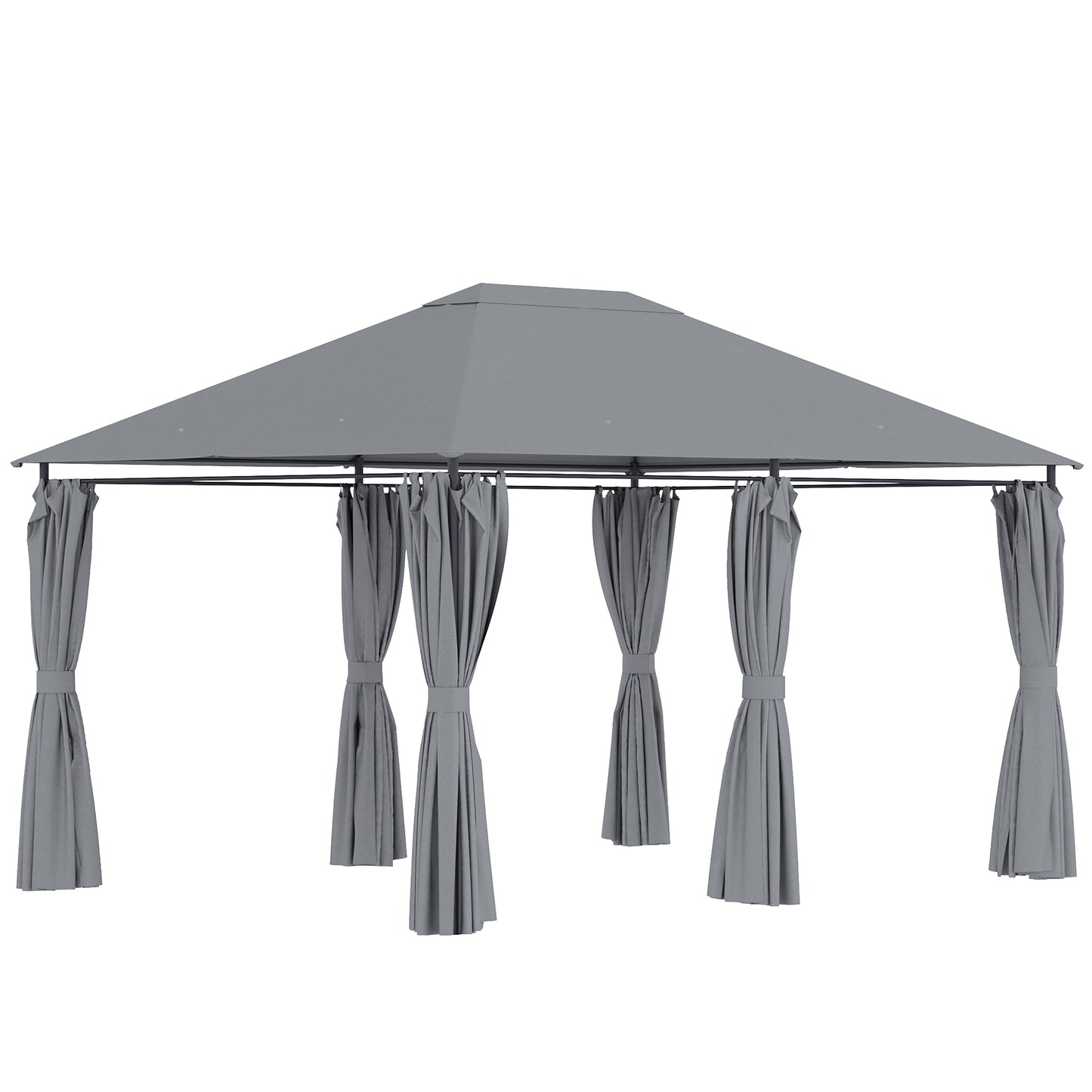 Outsunny Cenador De Jardín 4x3 M Con 6 Paredes Laterales Para Fiestas Gris_0