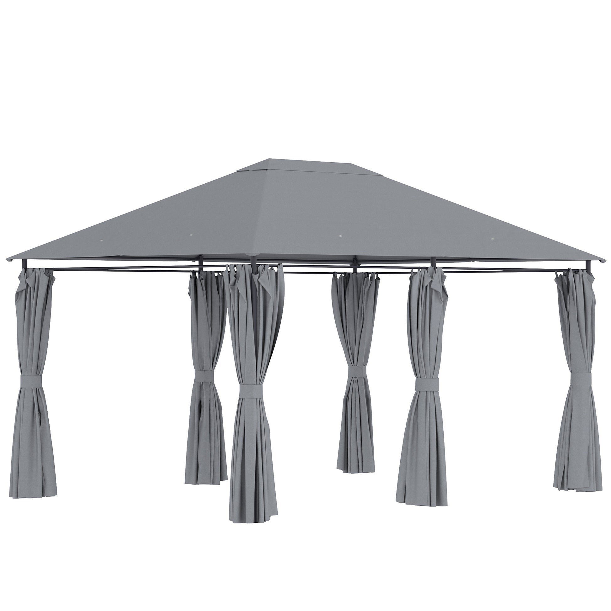 Outsunny Cenador De Jardín 4x3 M Con 6 Paredes Laterales Para Fiestas Gris_0