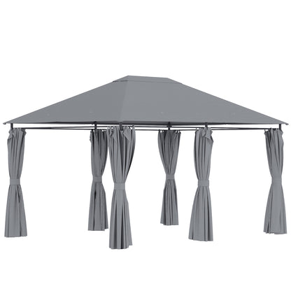 Outsunny Cenador De Jardín 4x3 M Con 6 Paredes Laterales Para Fiestas Gris_0