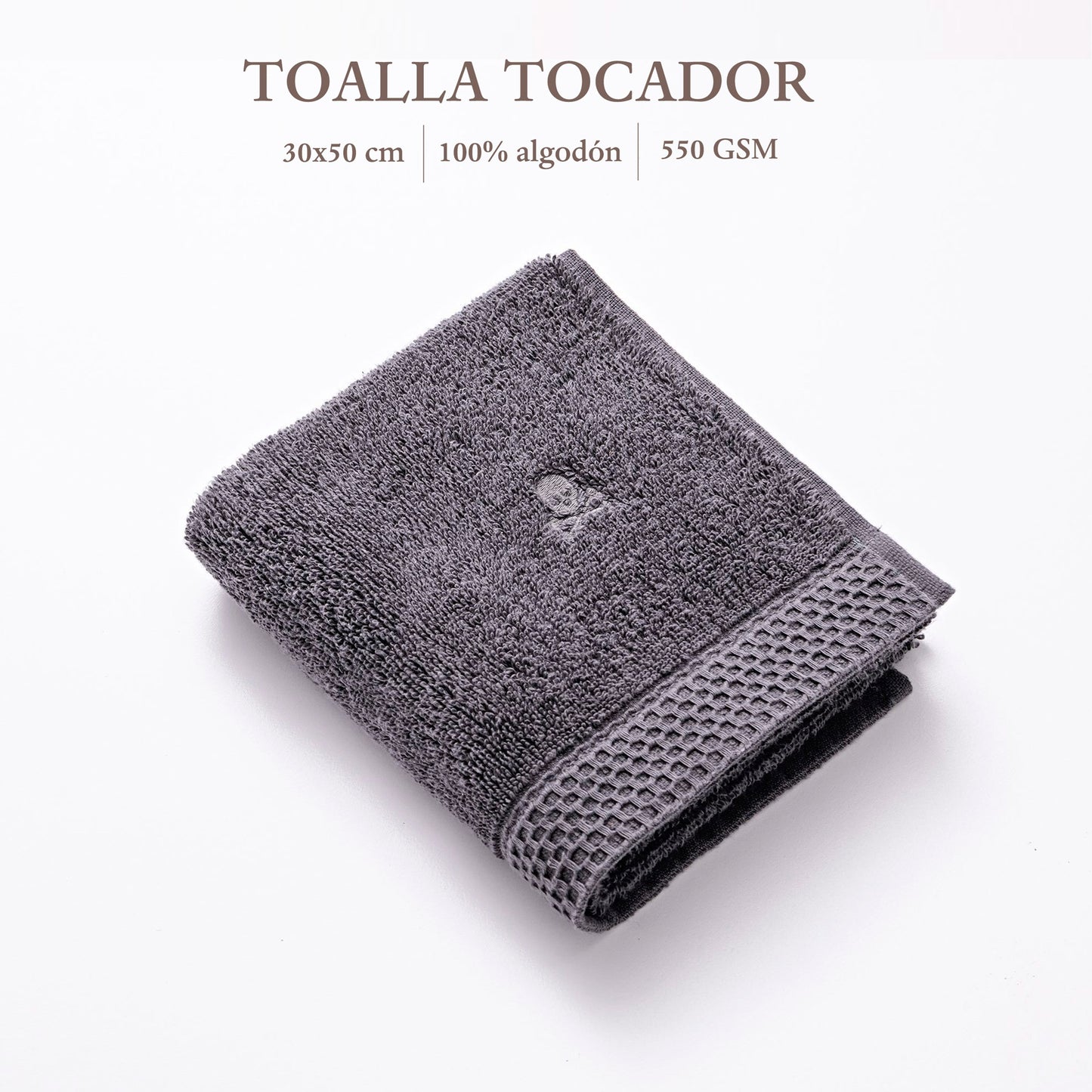Toalla De Tocador 30x50cm 100% Algodón Gris 550gsm Logo Bordado Scalpers Home_1