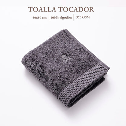 Toalla De Tocador 30x50cm 100% Algodón Gris 550gsm Logo Bordado Scalpers Home_1