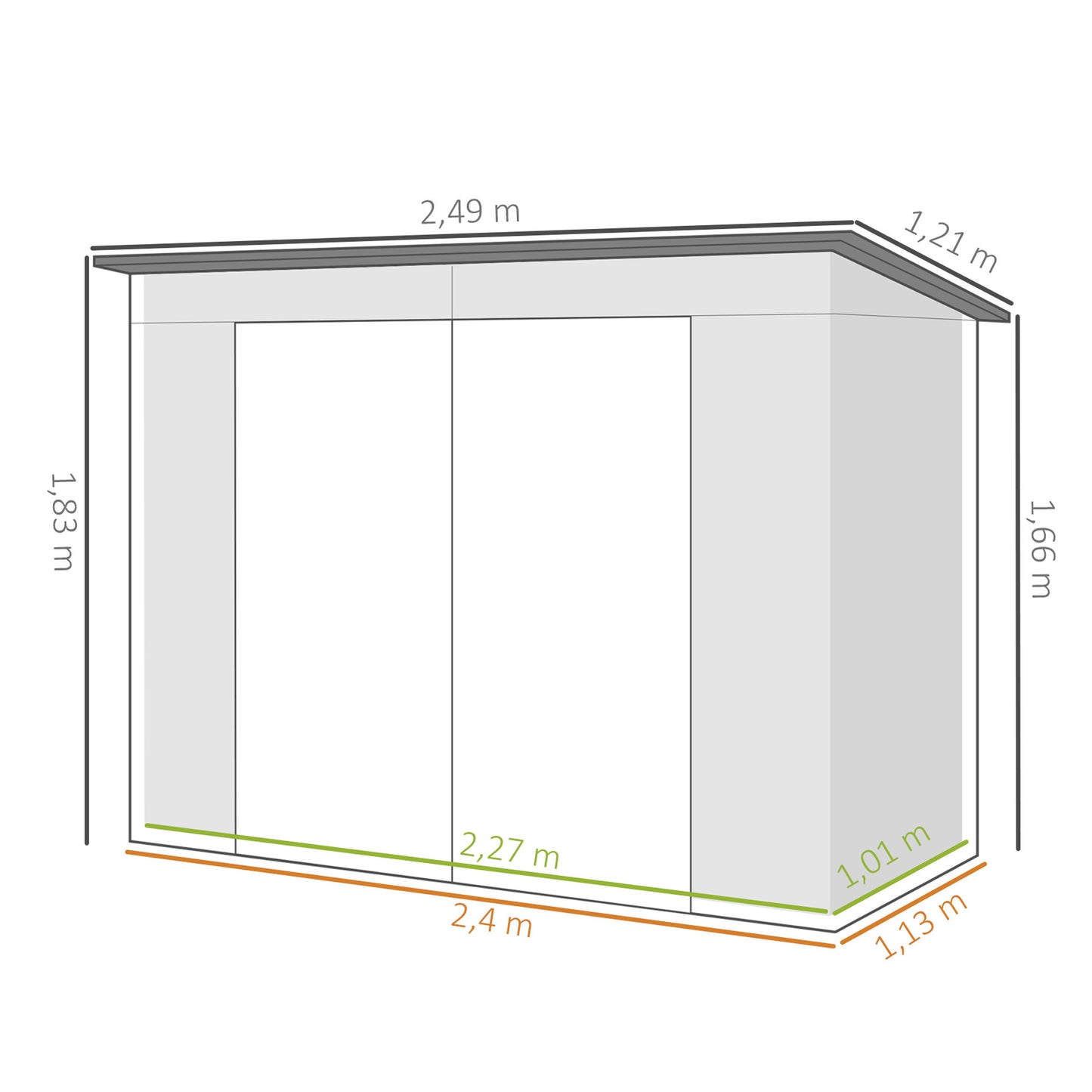 Outsunny Caseta De Jardín Exterior 2,7m² 249x121x183 Cm Con Doble Puerta Gris_2