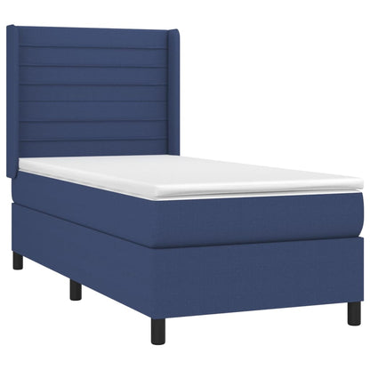 Cama Box Spring Colchón Y Luces Led Tela Azul 100x200 Cm / Vetonek_1