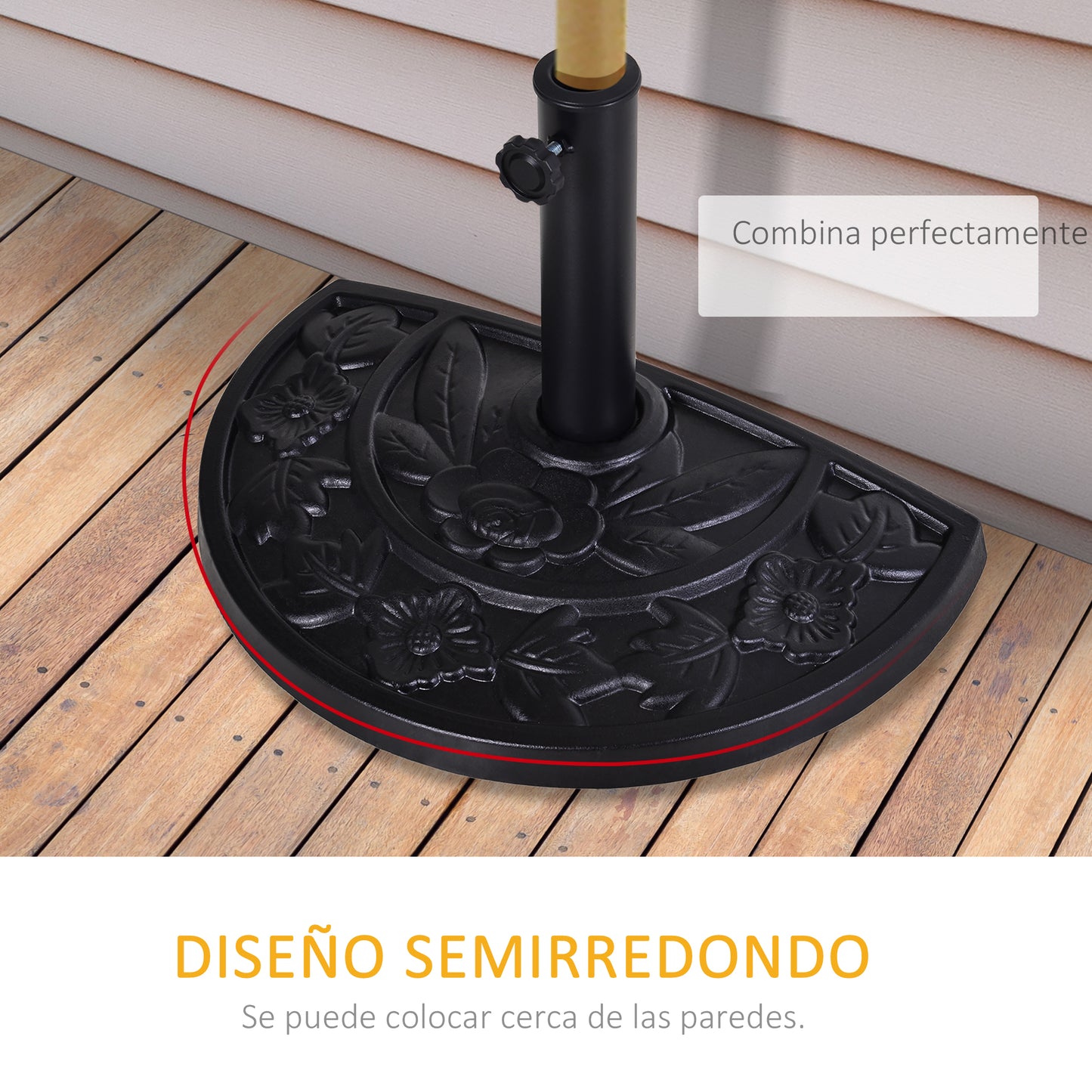 Outsunny Base De Sombrilla Semicírculo Peso 9 Kg Soporte Para Parasol De Resina Para Poste De Paraguas De Ø3_4