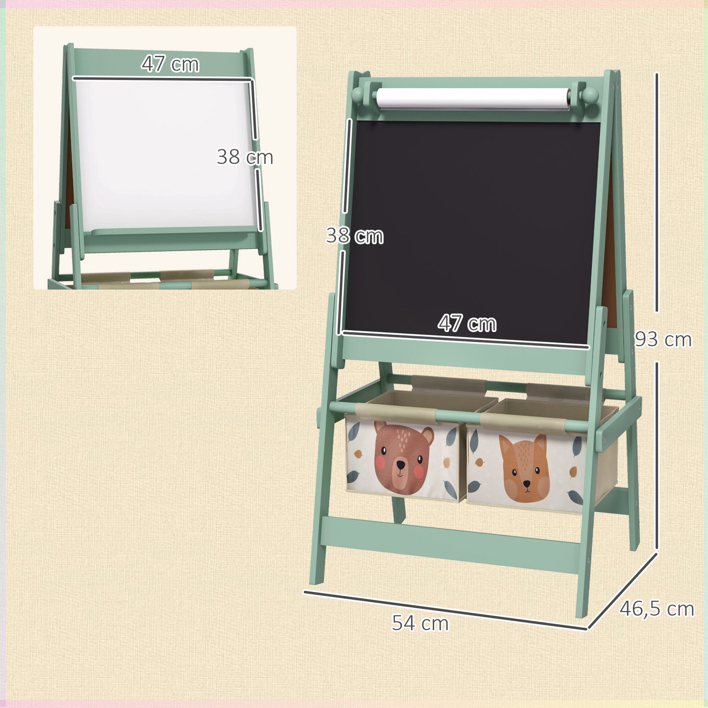 Aiyaplay Caballete Para Niños 3 En 1 Doble Cara Rollo Papel 54x46,5x93 Cm Verde_2