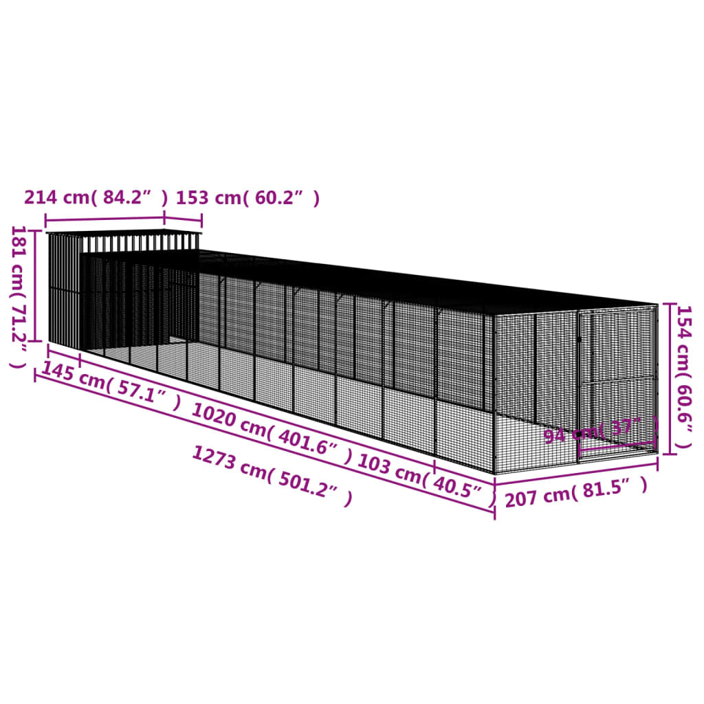 Vidaxl Caseta Perro Corral Acero Galvanizado Gris Claro 214x1273x181cm_2