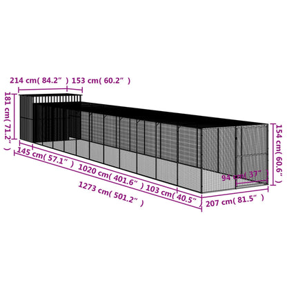 Vidaxl Caseta Perro Corral Acero Galvanizado Gris Claro 214x1273x181cm_2