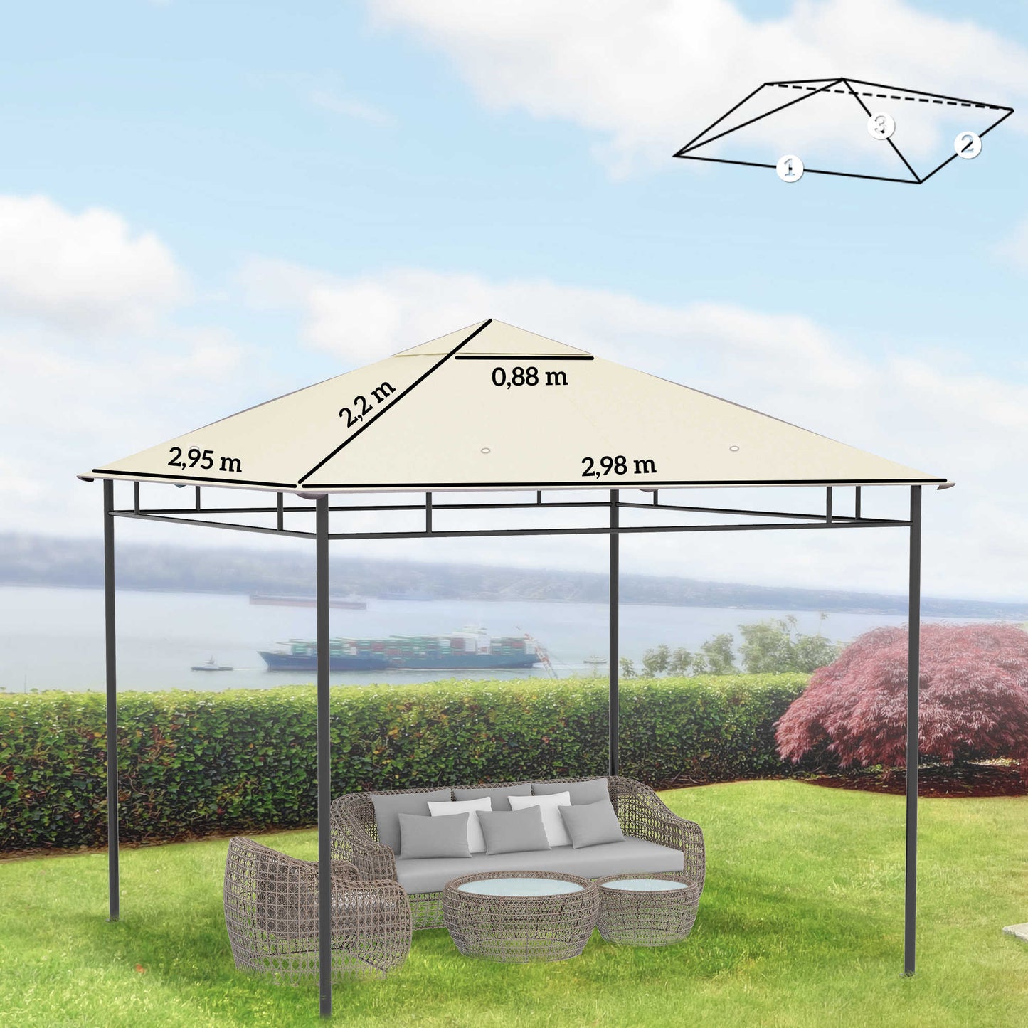 Outsunny Techo De Repuesto Para Cenador 3x3 M Con Orificios Anti-uv Crema_2