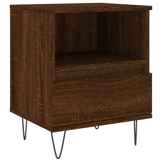 Mesita De Noche Madera De Ingeniería Marrón Roble 40x35x50 Cm_0