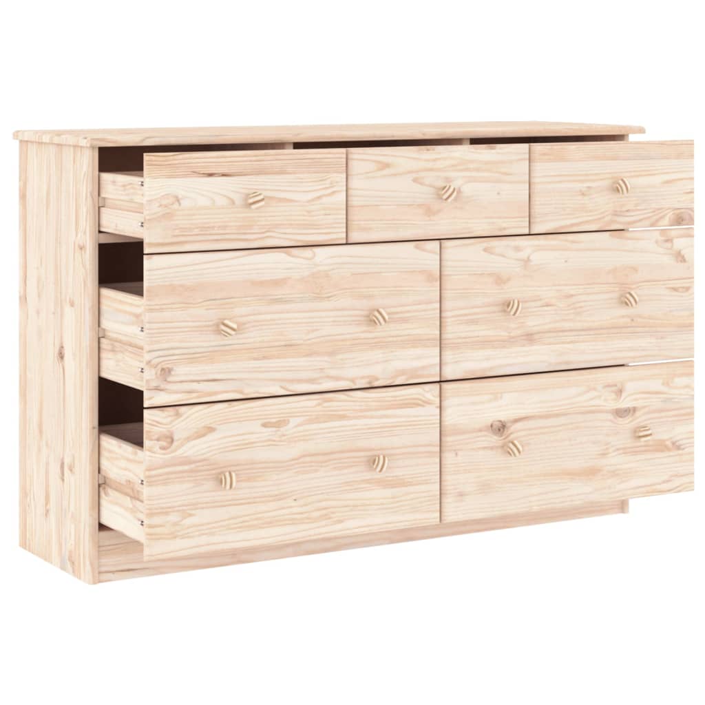 Cómoda Cajonera Alta Madera Maciza Pino 112x35x73 Cm_2