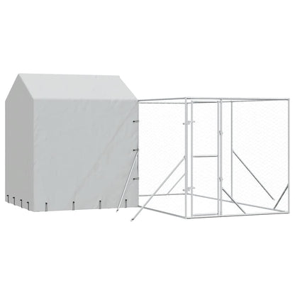 Perrera De Exterior Con Techo Acero Galvanizado Plata 4x4x2,5 M_0