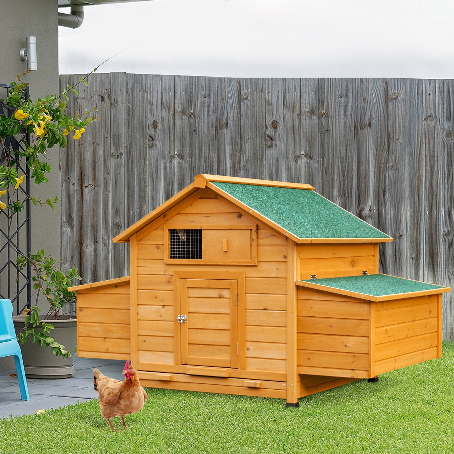 Pawhut Gallinero De Madera Con Bandeja Techo Abatible 2 Nidos Y Bandeja_1