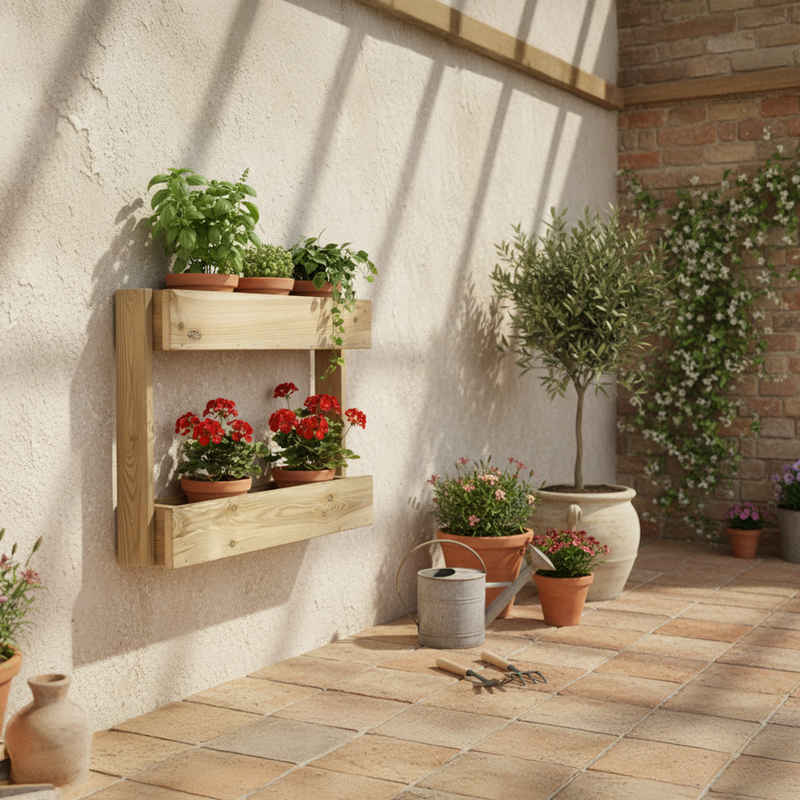 Jardinera Vertical Madera Tratada Exterior Stand Line Wall KD 2B Hortalia_1