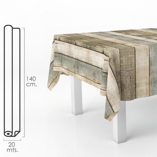 Mantel Hule Rectangular Tablones Madera. Impermeable Antimanchas Pvc 140 Cm. X 20 Metros. Rollo Recortable. Interior Y Exterior