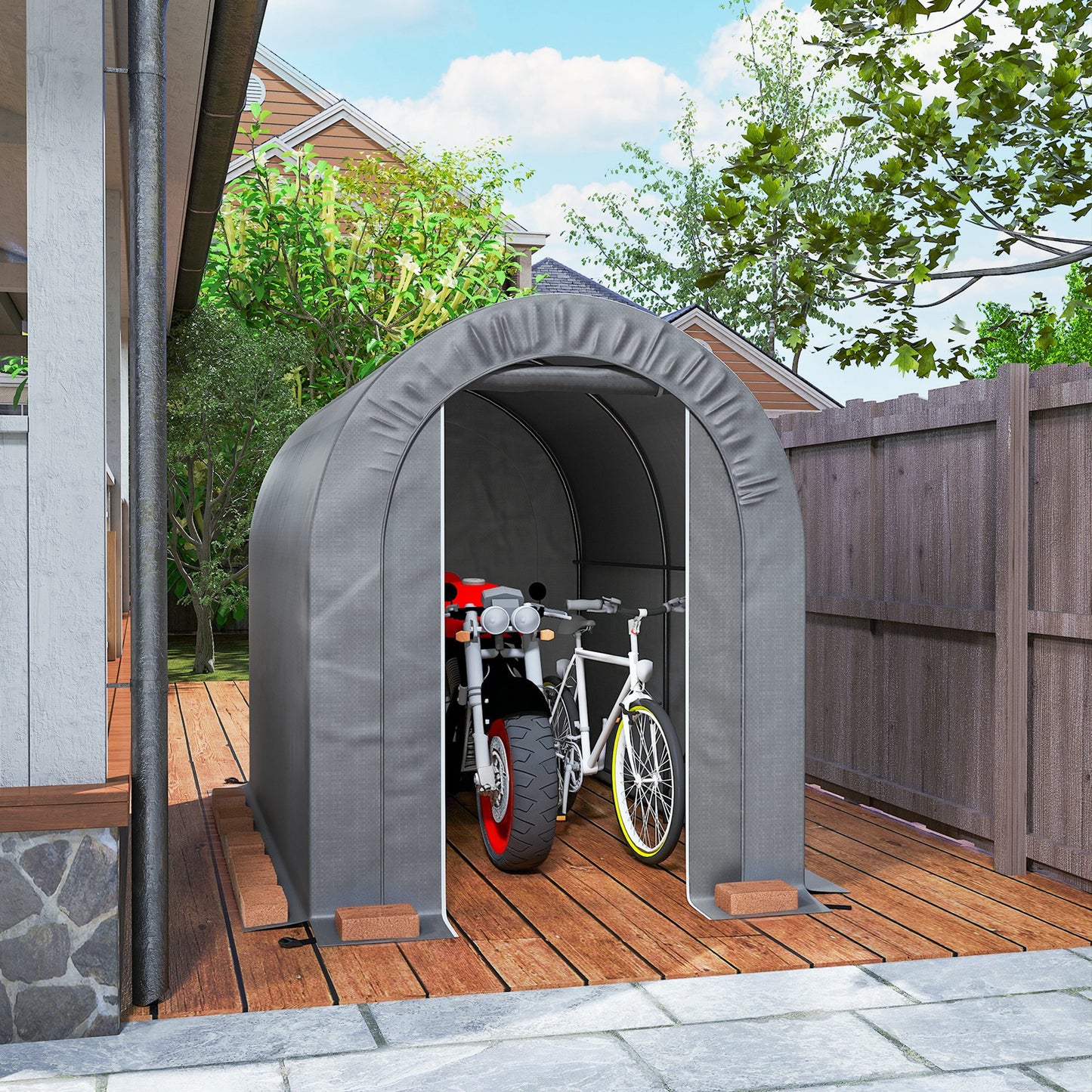 Outsunny Carpa De Jardín Para Herramientas Bicicletas Motos 2,4x1,6x1,9 M Gris_3