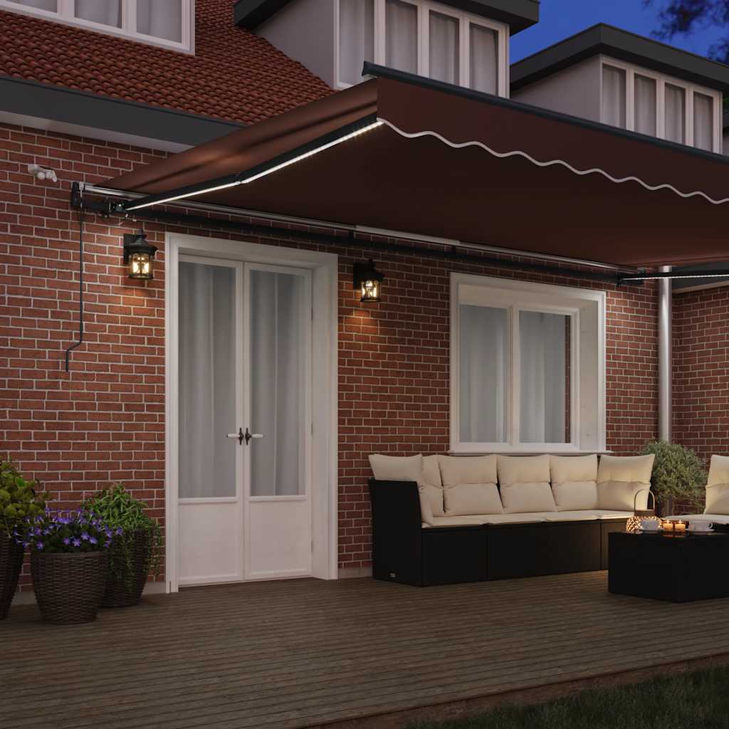 Toldo Retráctil Automático Con Luces Led Marrón 500x300 Cm_2