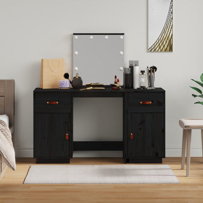 Juego De Tocador Con Led Madera Maciza De Pino Negro_3