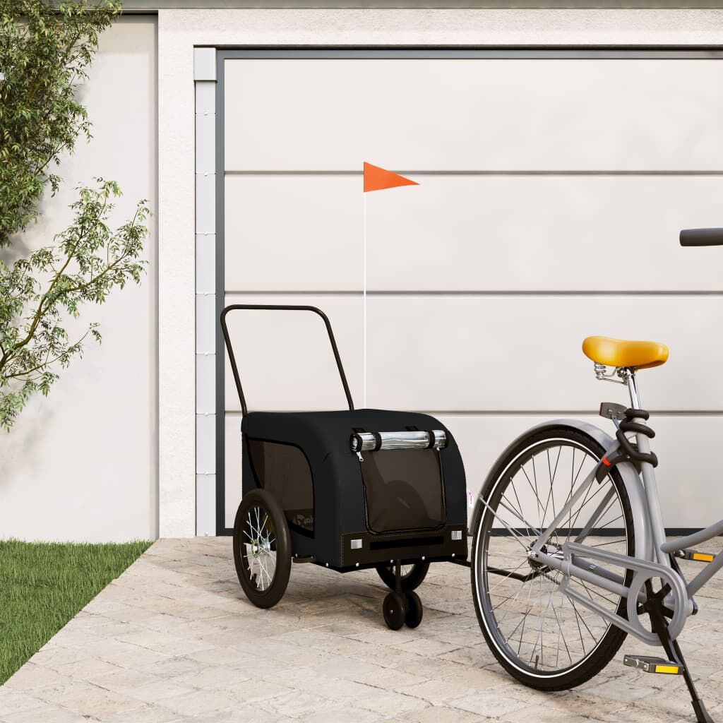 Vidaxl Remolque De Bicicleta Mascotas Hierro Tela Oxford Negro_1