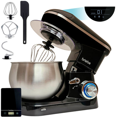 Briebe Batidora Amasadora Repostería Profesional 5l+ Báscula Cocina 6 Velocidades + Pulso Pantalla Led, Km1164b, 1800w_0