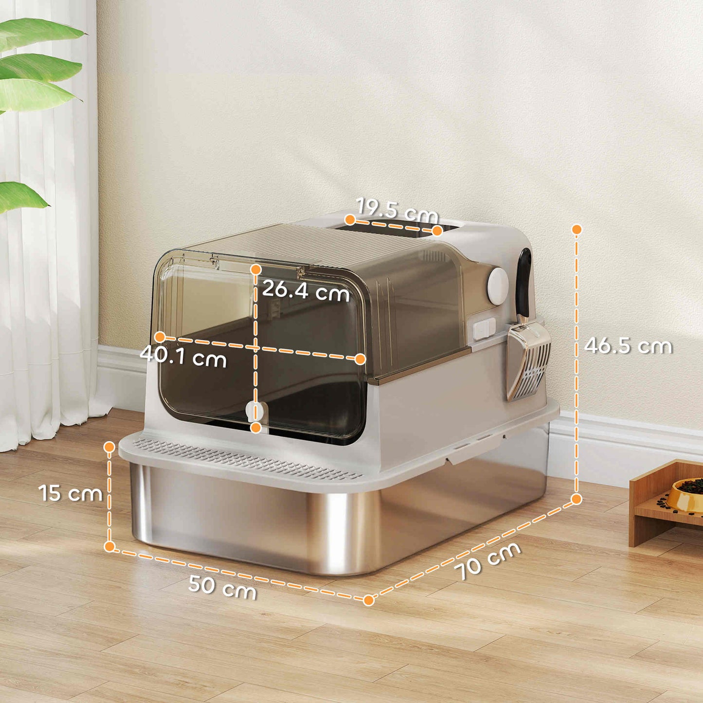 Pawhut Arenero Para Gatos De Acero Inoxidable Xxl Tapa Abatible Gris_2