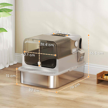 Pawhut Arenero Para Gatos De Acero Inoxidable Xxl Tapa Abatible Gris_2