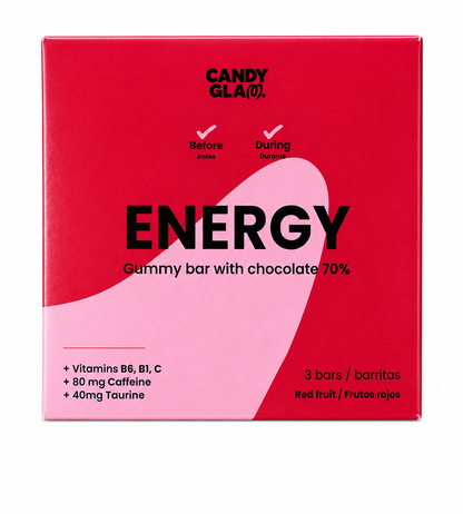 Candyglam Energy | Gummy Bar Energética Vegana Con Chocolate 70% | Cafeína + Taurina + Vitaminas | Pack 9 Barritas_2