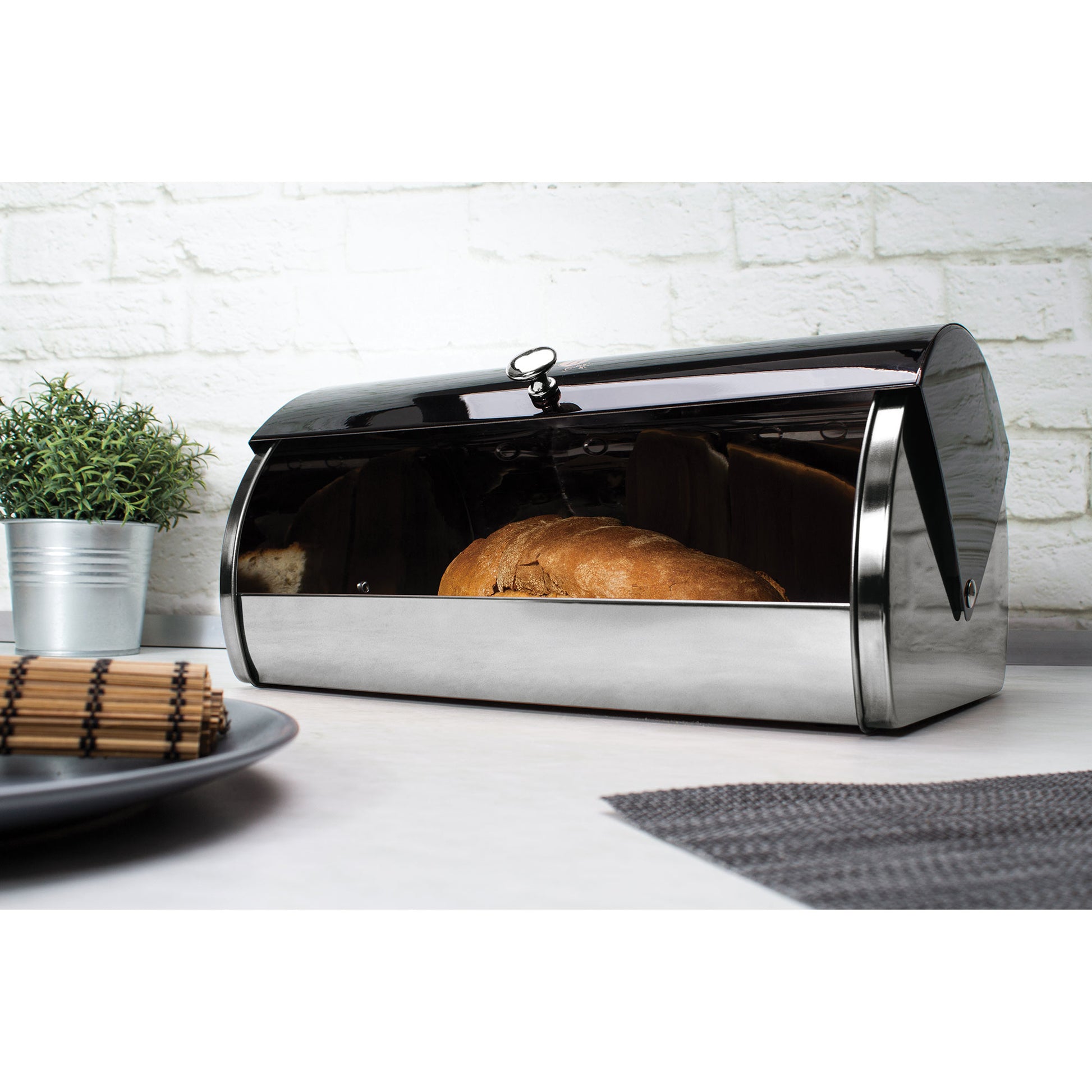 Panera De Mesa Para Guardar Pan Bollería, Tapa Deslizante, Acero Inoxidable, Diseño Moderno Berlinger Haus Black Silver, Acero Inoxidable / Negro_1