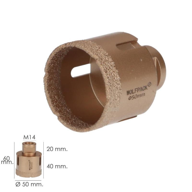 Corona Diamante Para Amoladora Ø 50 Mm. Conexión Rosca M14. Corte Seco