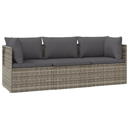 Vidaxl Set De Muebles De Jardín 3 Pzas Y Cojines Ratán Sintético Gris_0