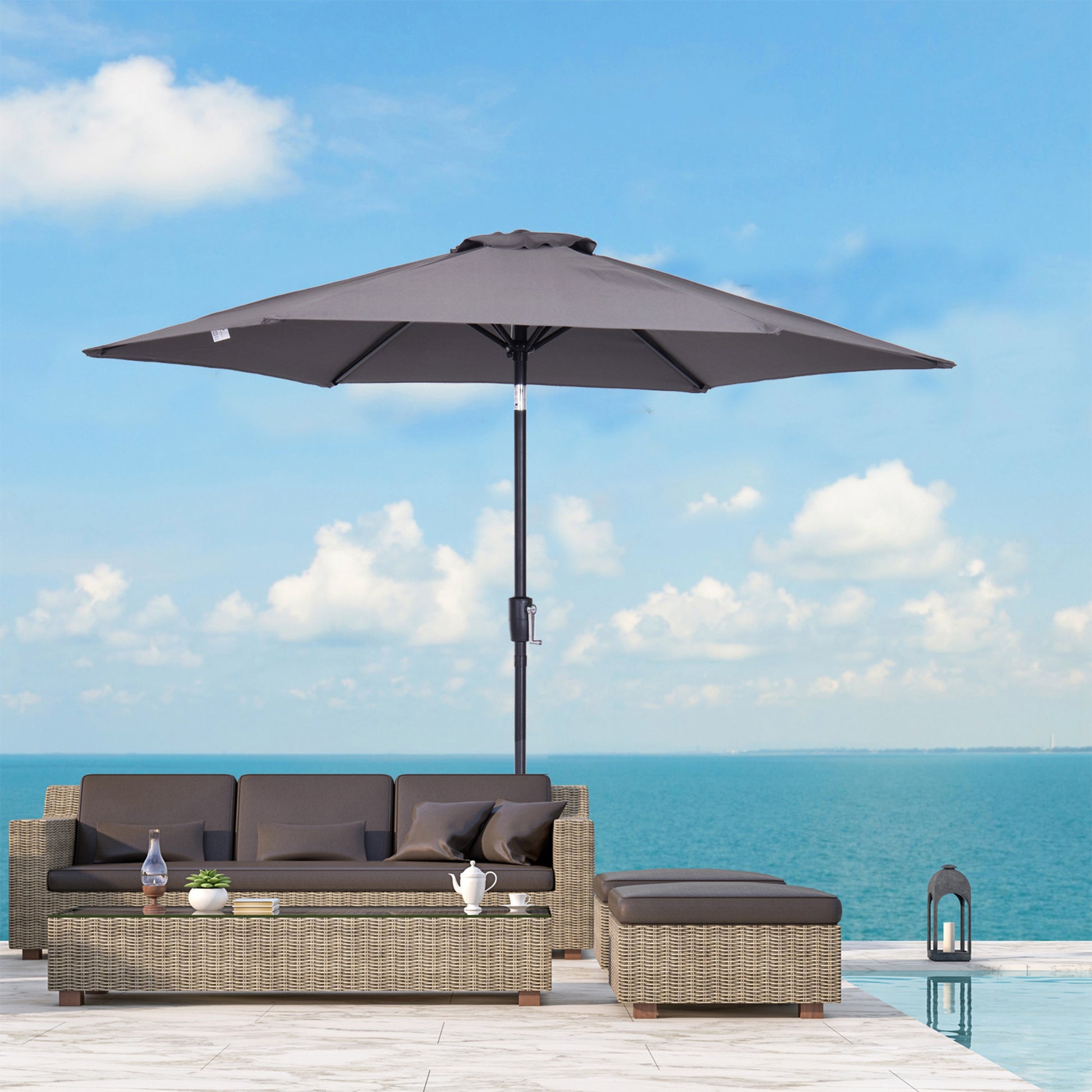 Outsunny Sombrilla De Jardín Ø260x235cm Reclinable Con Manivela 6 Varillas Gris_1
