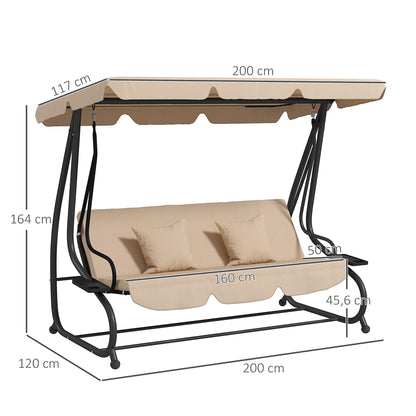 Outsunny Columpio De Jardín Exterior 2 En 1 Con Toldo Ajustable Y Cojines Arena_2