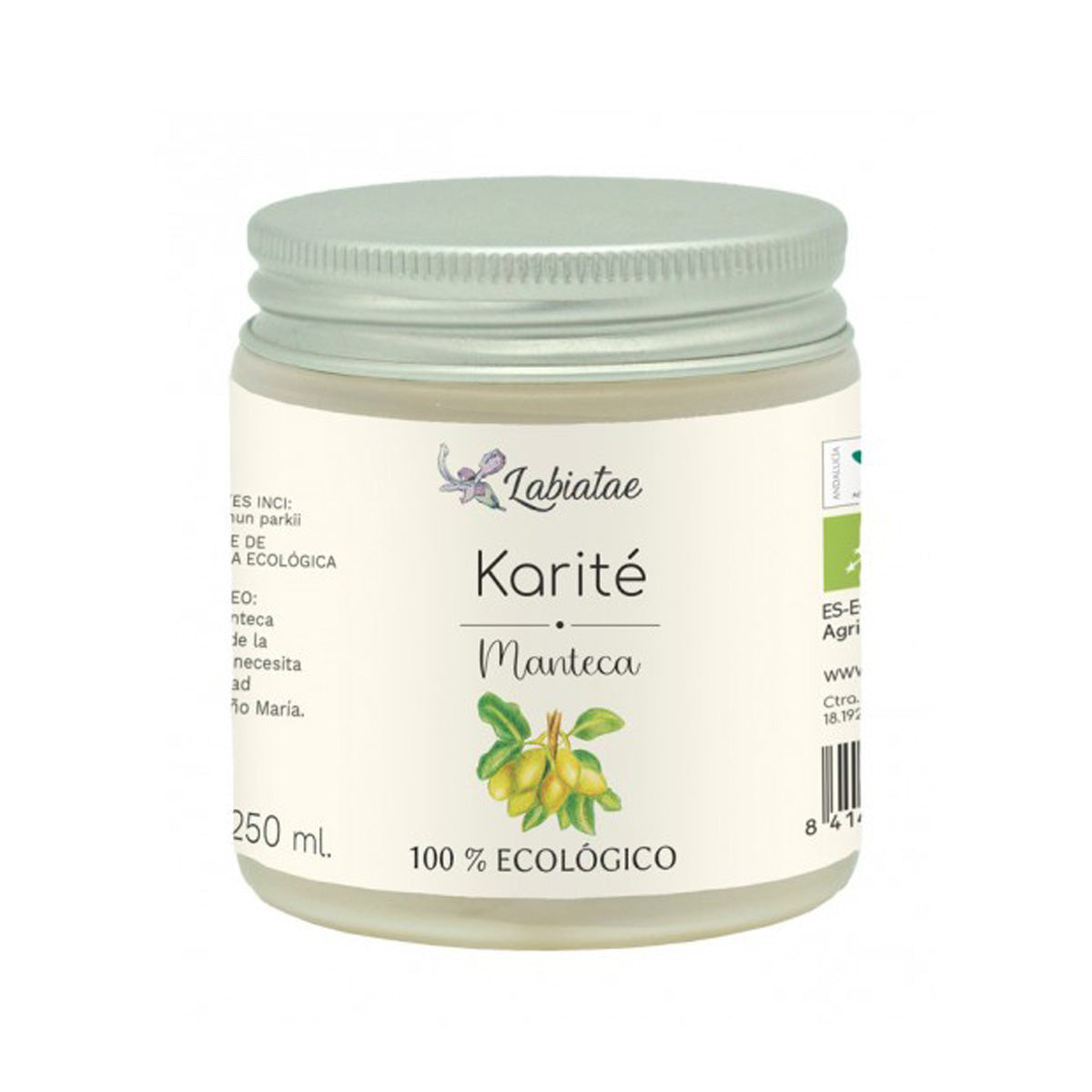 Manteca de Karité. 100% pura en tarro de cristal. BIO. 250 ml.