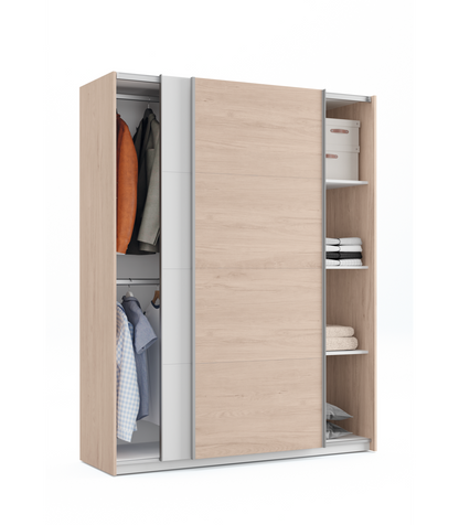 Armario Ropero 2 Puertas Correderas Onix Acabado Roble Aurora/blanco, 200 Cm(alto)150 Cm(a_0
