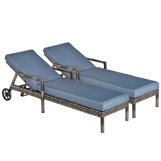 Outsunny Conjunto De 2 Tumbonas De Ratán Jardín Con Cojines Respaldo Ajustable_0