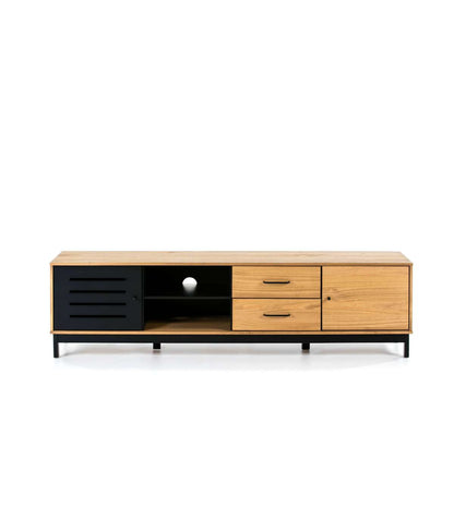 Mueble Para Televisión Modelo Alcoy 2 Puertas, 2 Huecos Y 2 Cajones Acabado Cera/negro, 186.5cm(ancho) 50.5cm(alto) 37cm(fondo)_3